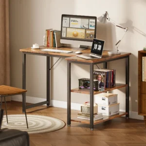 L Shaped Computer Desk with Storage Shelves