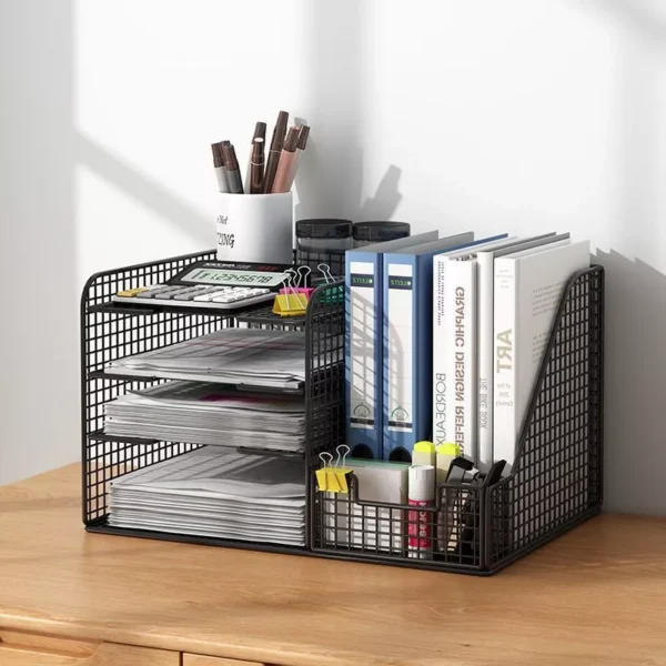 Metal Mesh Desk Organizer with File Holder